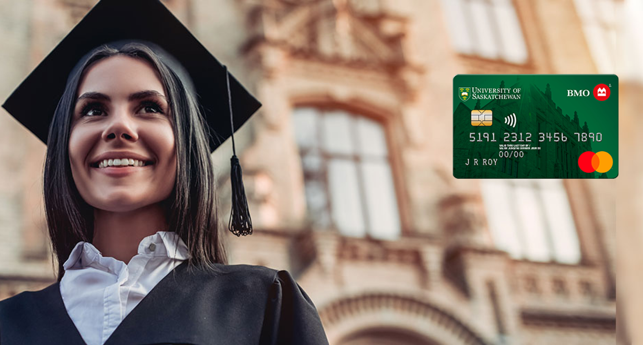 image de la Carte Mastercard B M O Université de la Saskatchewan pour étudiants avec le logo de l'université