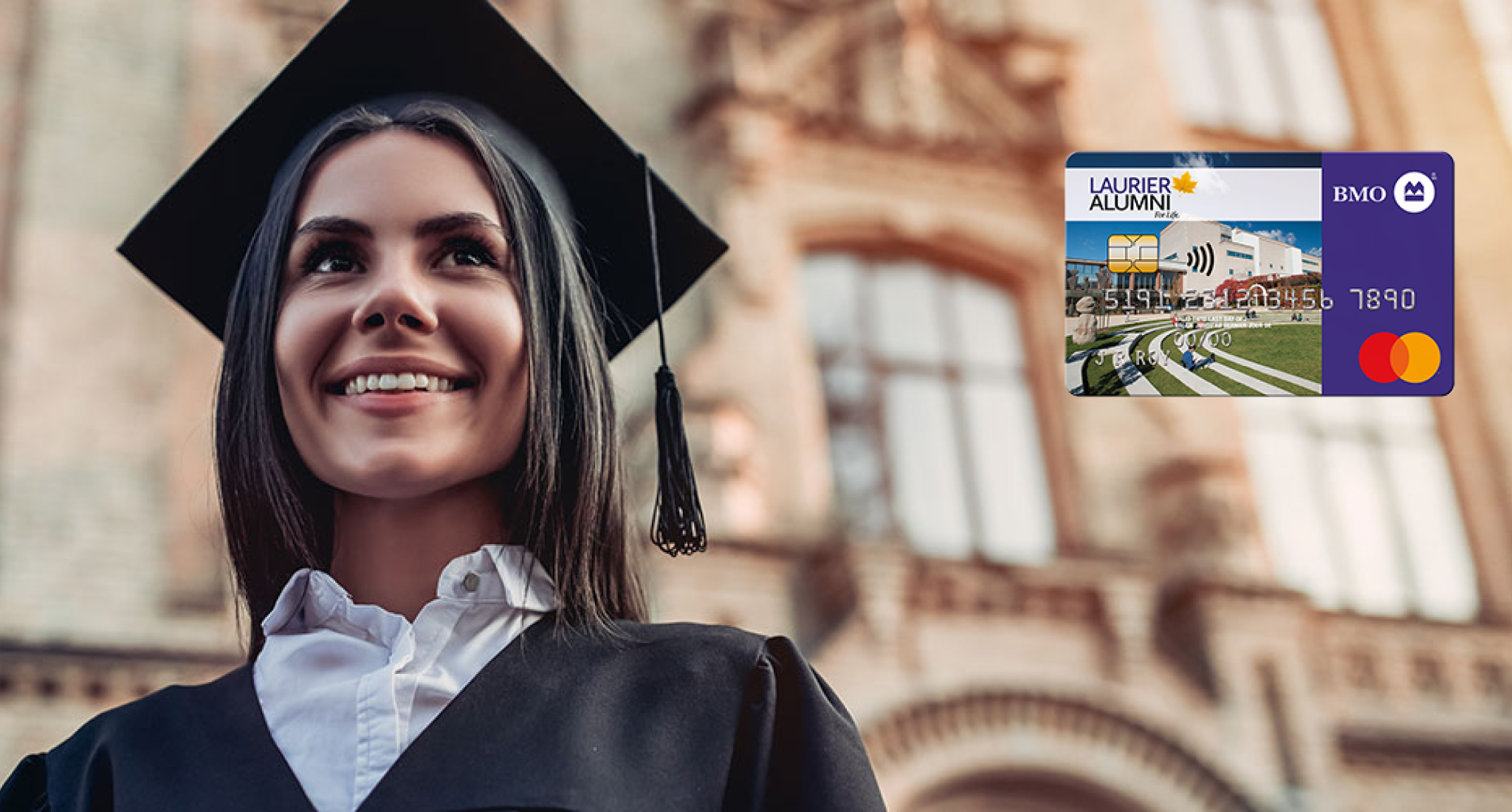 image of B M O Wilfrid Laurier University Alumni Association Student Mastercard featuring the university logo