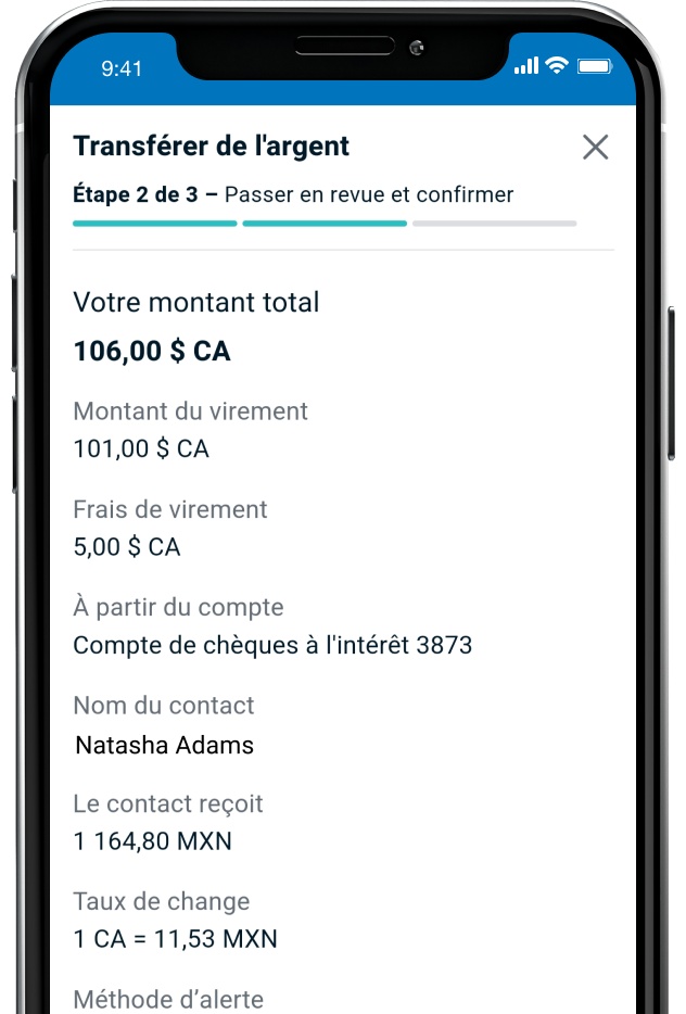 Capture d’écran de la fonction Réenvoyer dans l’appli Services mobiles B M O